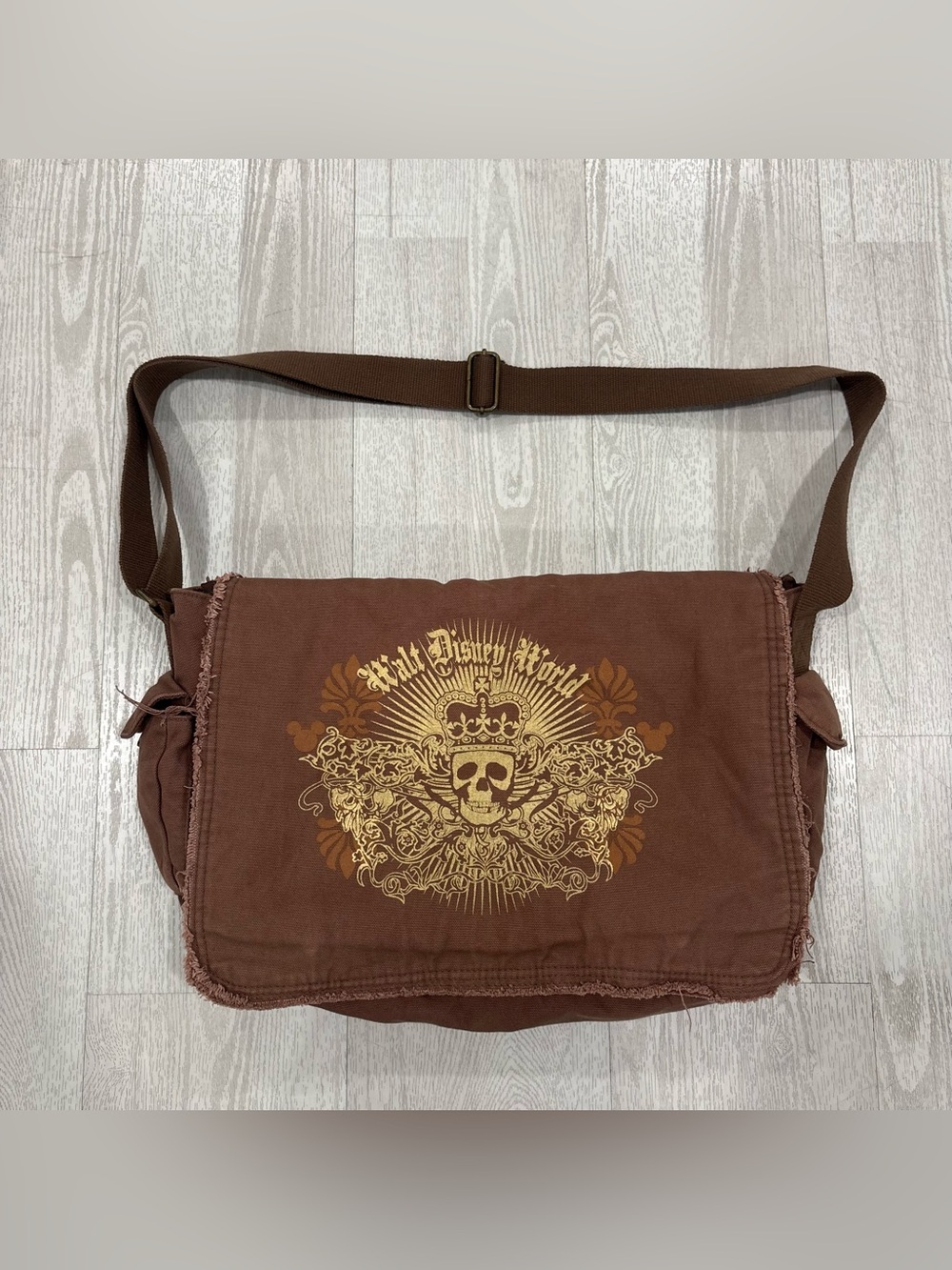 Vintage Walt Disney World Brown Skull Crown Messenger Bag